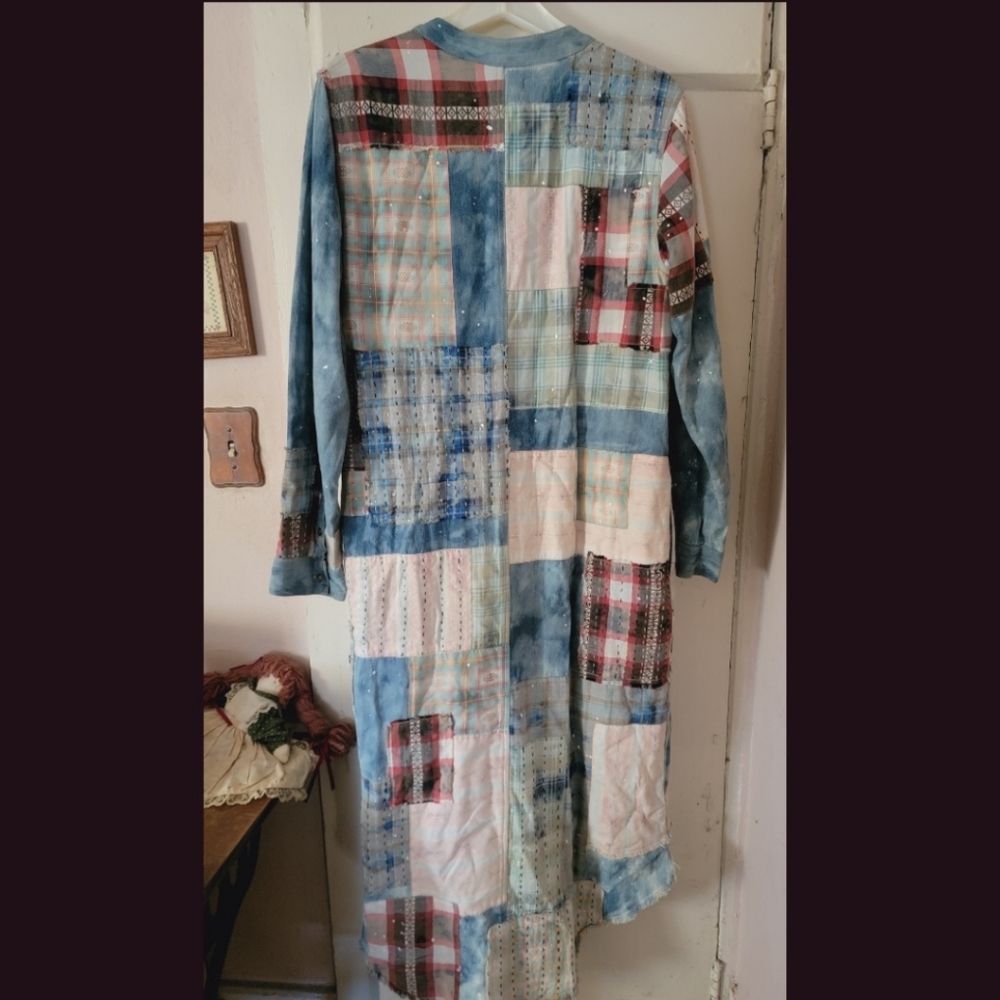 We The Free People PHOENIX patched Patchwork distressed Maxi Shirt Dress Duster - Picture 5 of 15